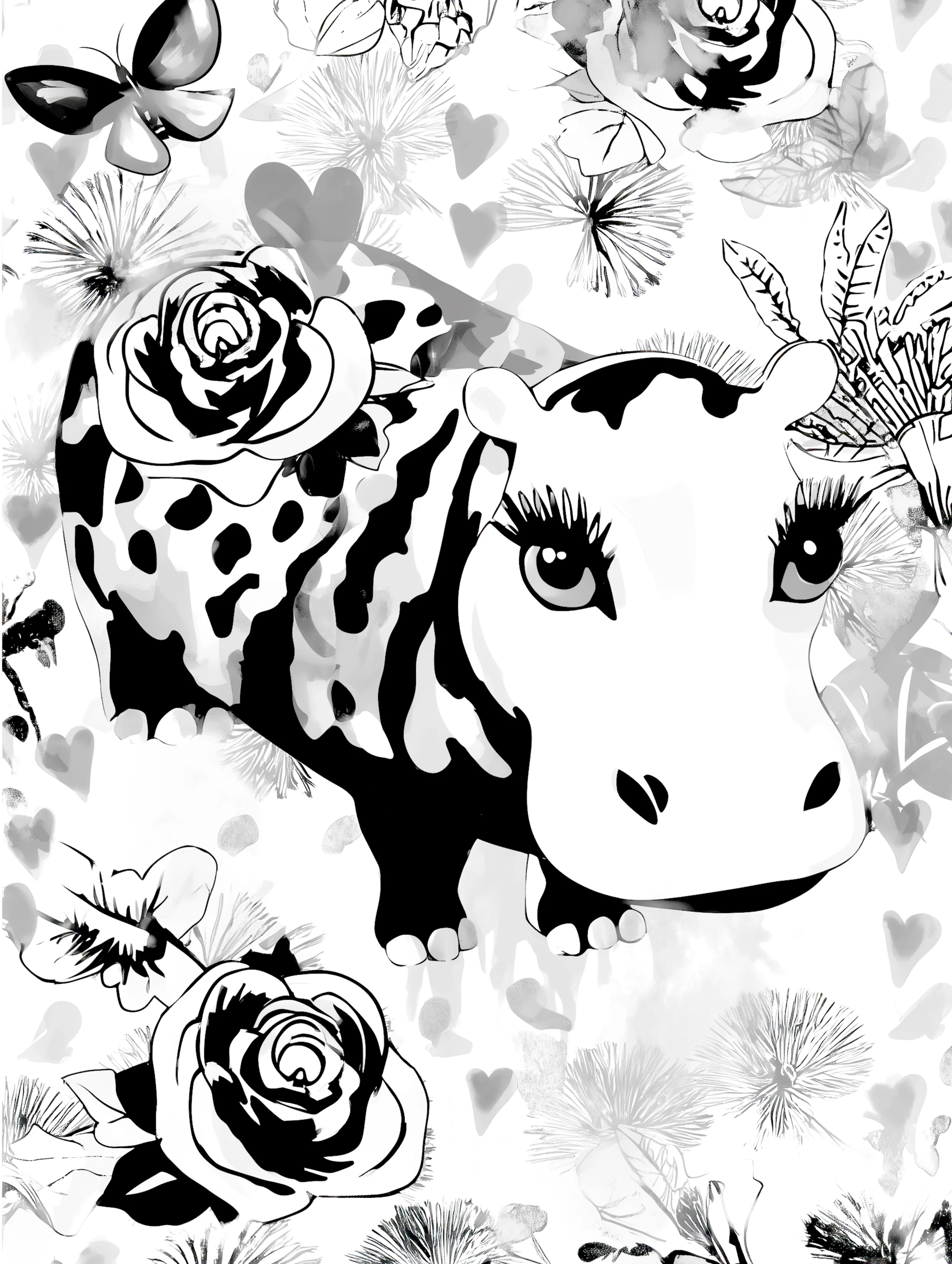 Free printable hippo coloring page featuring cute hippo coloring page